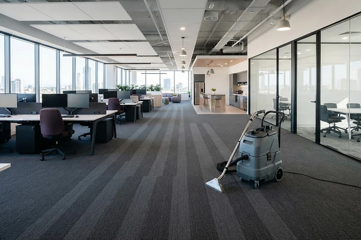 Commercial carpet cleaning in a bright office space