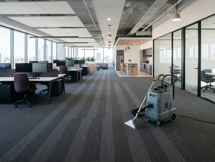 Commercial carpet cleaning in a bright office