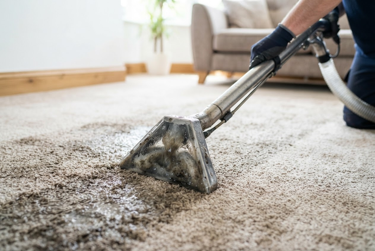 Professional carpet cleaning equipment in use
