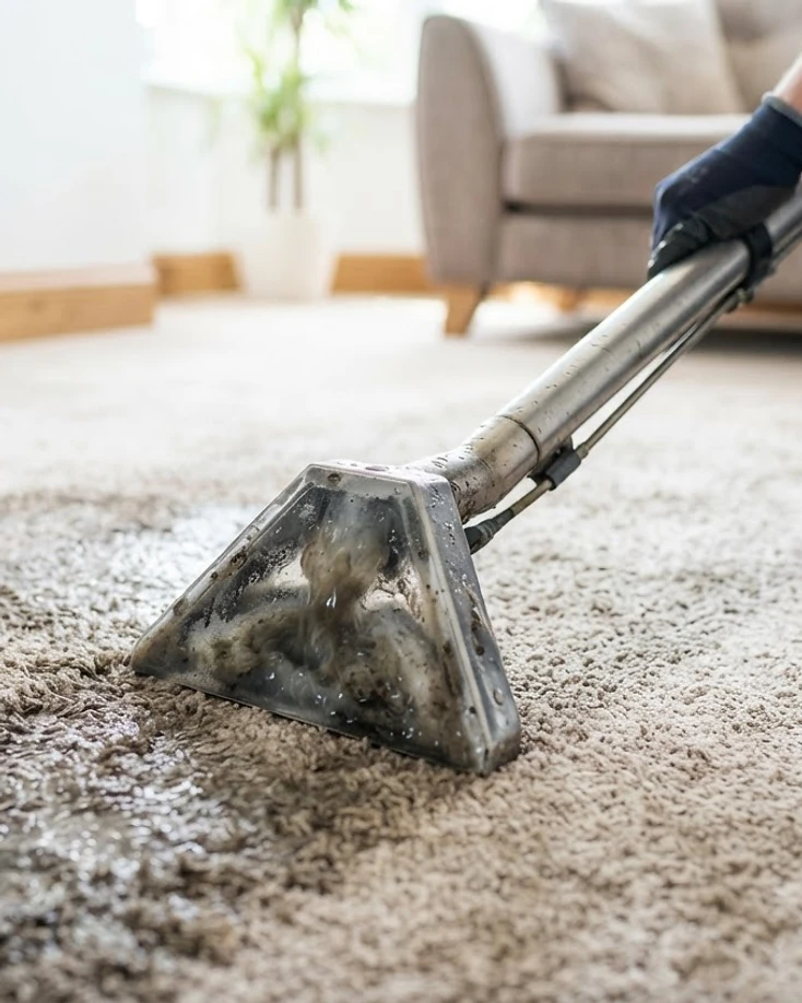 Professional carpet cleaning equipment in use