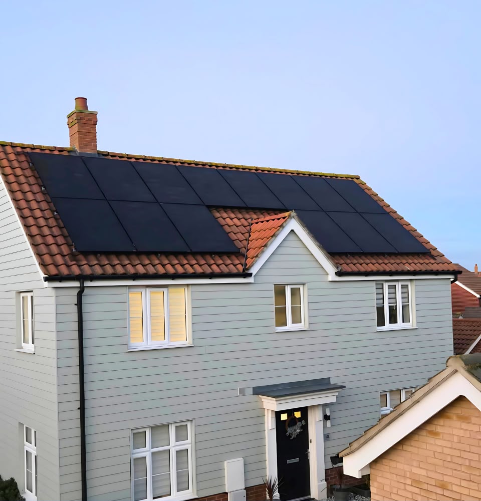 Solar panels installed on a residential roof in Bedfordshire