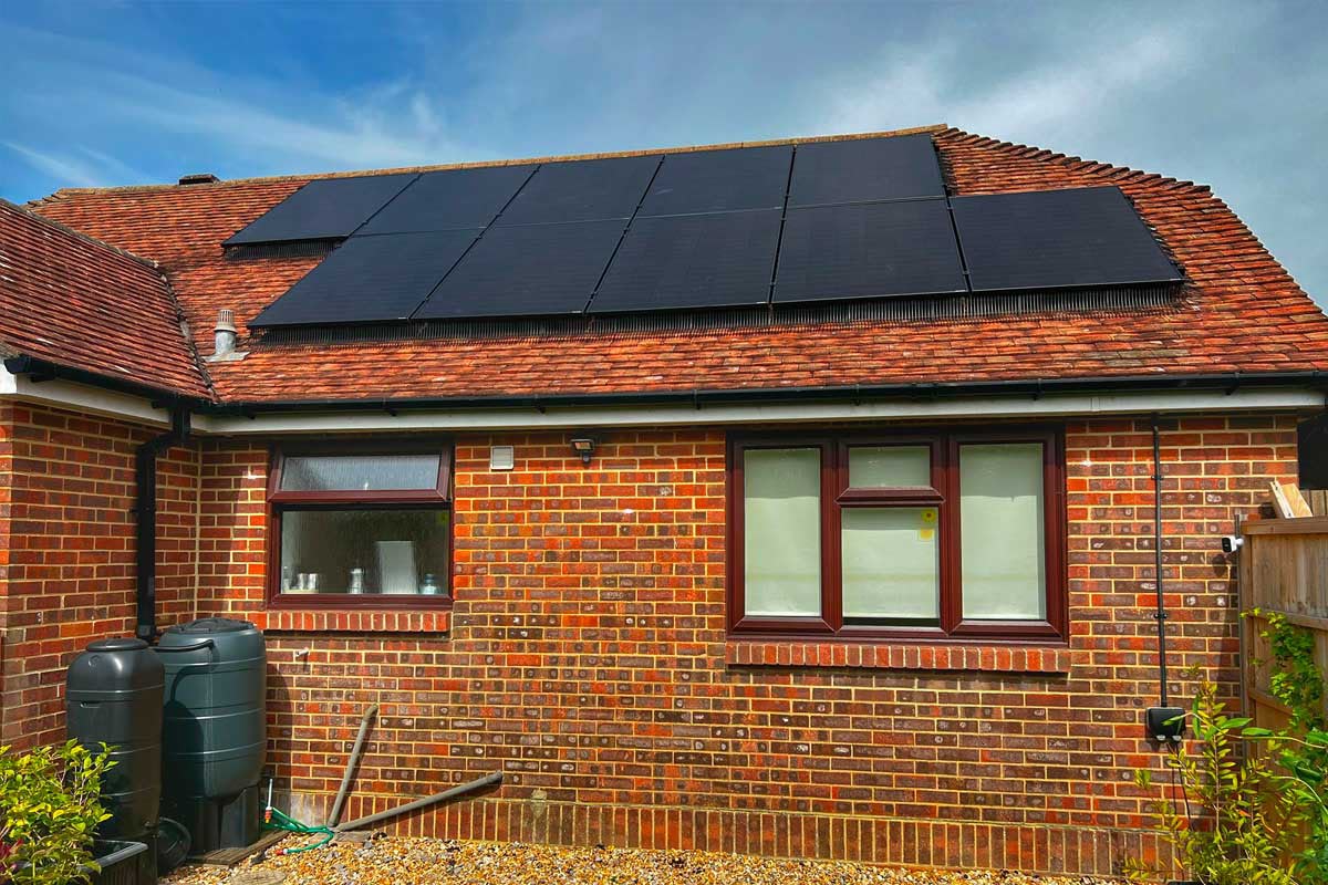 Solar panels installed on a residential pitched tiled roof