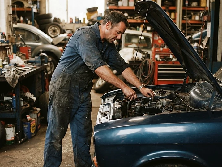 A mechanic at work in the A.W Service Centre workshop