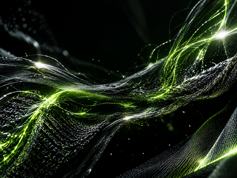 Woven textile fibers flowing with biolume moss light