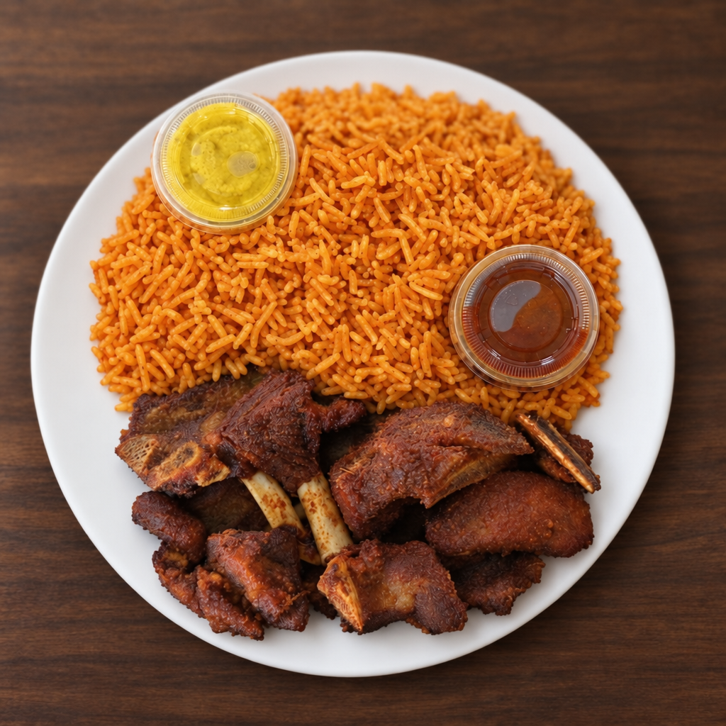 Jollof Rice with Pan-Fried Goat