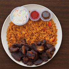 Jollof Rice with Pan-Fried Goat Stir-Fry