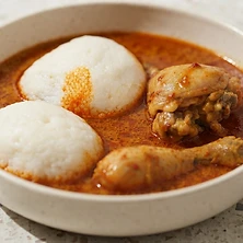 Rice Balls with Chicken Palm Nut Soup