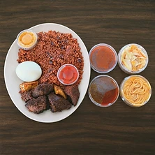 Waakye with Pan-Fried Beef