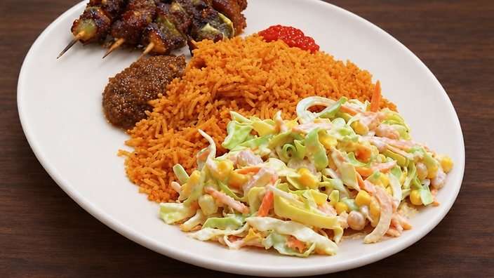 Jollof Rice with Beef Kebab