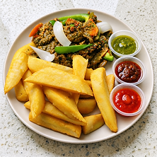 Yam Chips with Peppered Chicken Gizzard