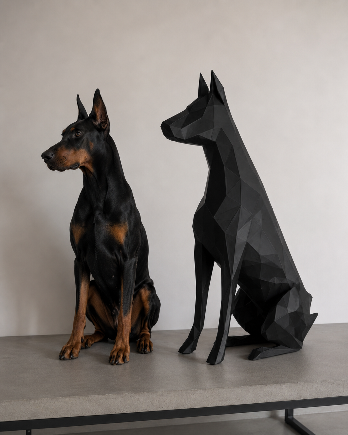 Egyedi szobor — low-poly kavicsos kutya szobor