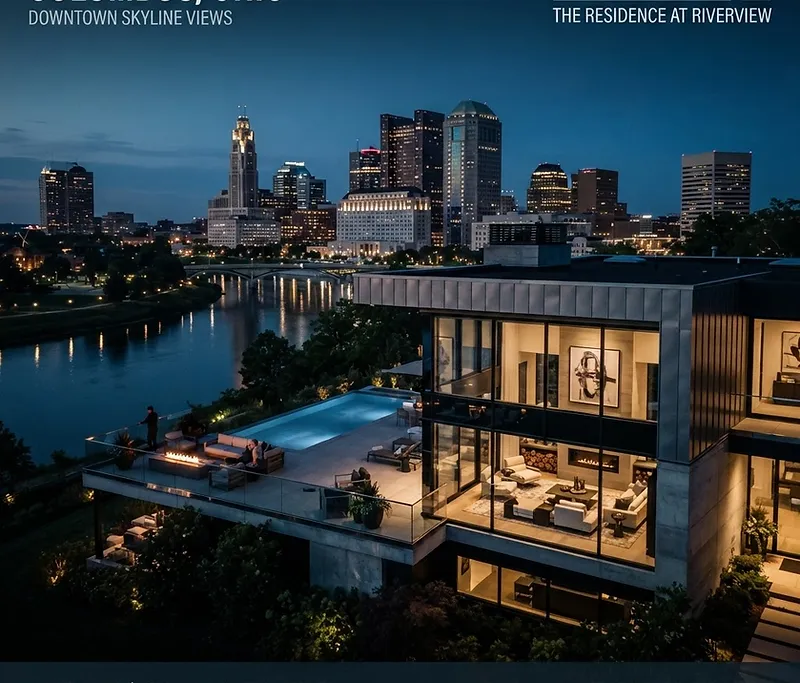 Real estate marketing in Columbus Ohio — modern home and downtown skyline