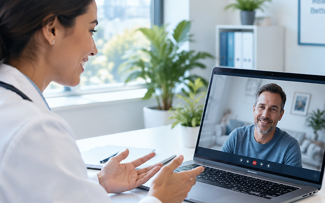 A healthcare provider conducting a telemedicine video visit with a patient