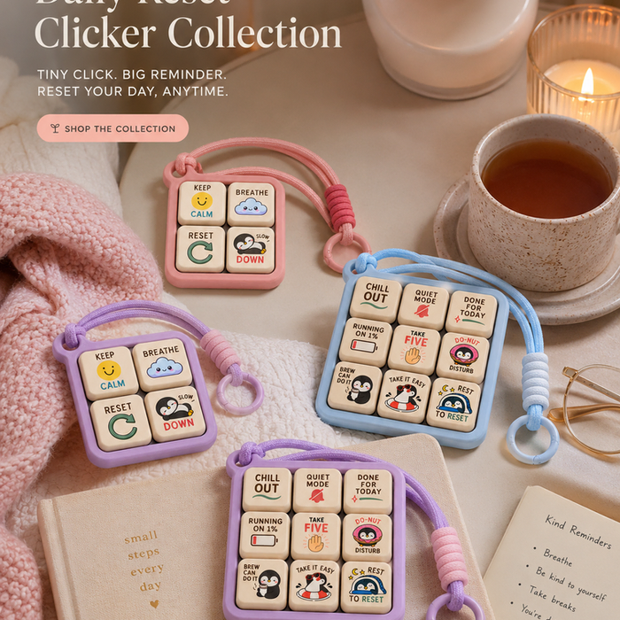 Daily Reset Clickers on a study desk with planner