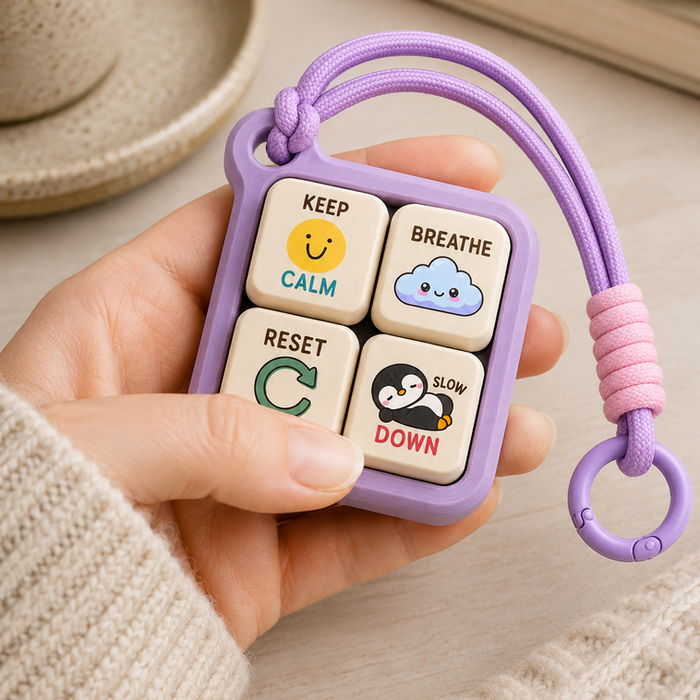 Daily Reset Clicker in hand with lavender strap