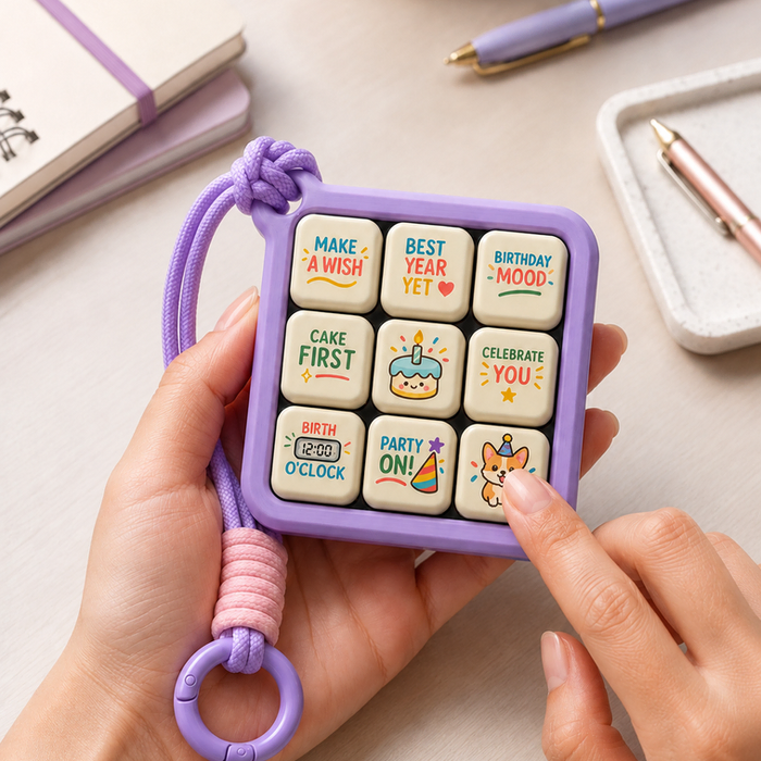 Birthday Wishes 3×3 Clicker held in both hands