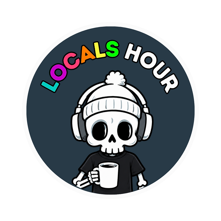 The Local Line coffee-holding character