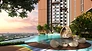Infinity pool deck with terracotta tower at The Asteriaz JB