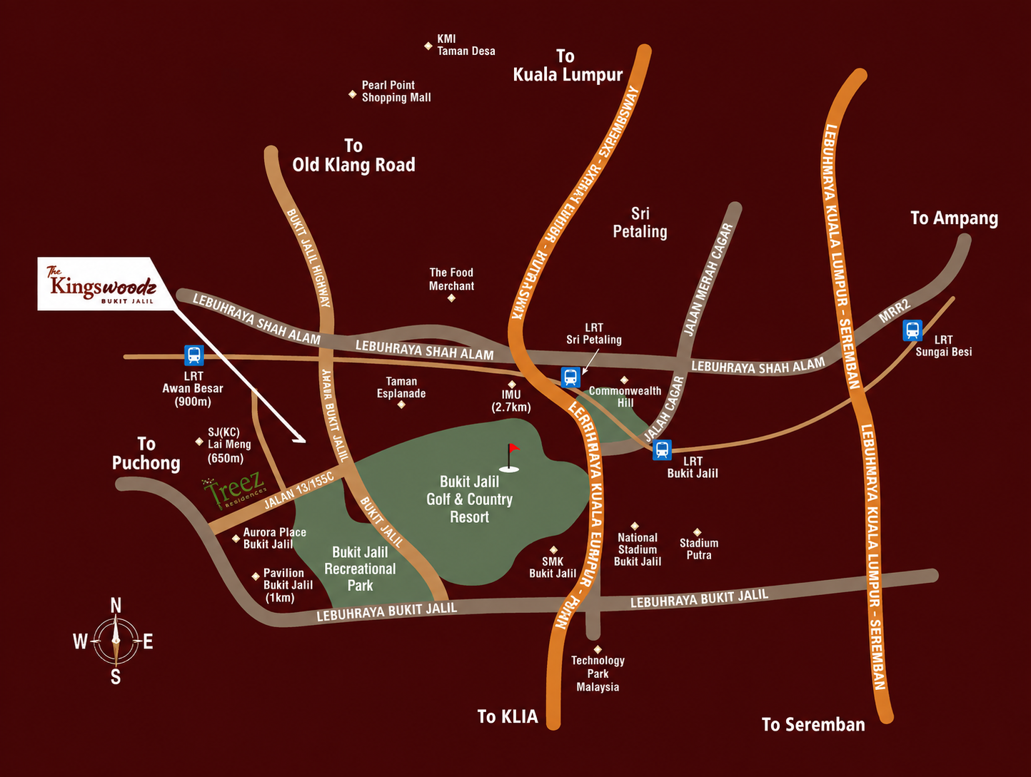 Kingswoodz Bukit Jalil location map — connectivity to LRT stations, highways and nearby amenities