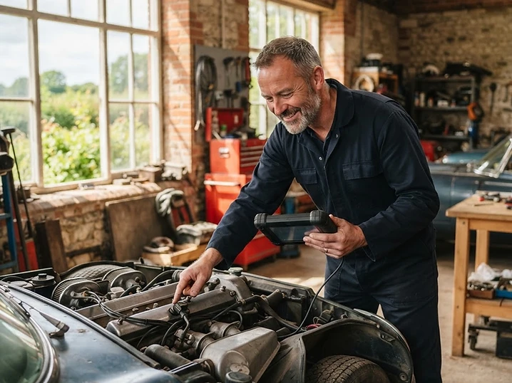 A mechanic at work in the Sax Vehicle Services workshop