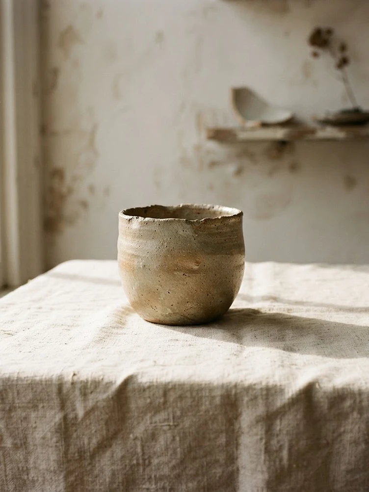 A ceramic vessel in warm light