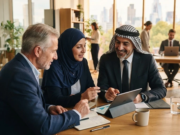 Senior professionals collaborating around a table