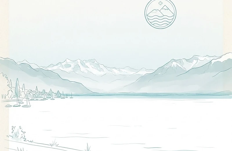 Illustration claire du lac Léman et des montagnes