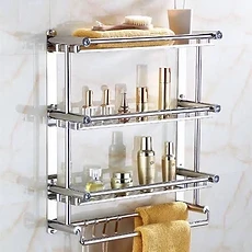 Étagère de douche murale à 3 niveaux avec porte-serviettes intégré, fabriquée en acier inoxydable (inox)
