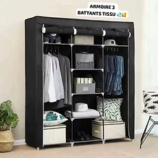 Armoire penderie portable en tissu à 3 battants.