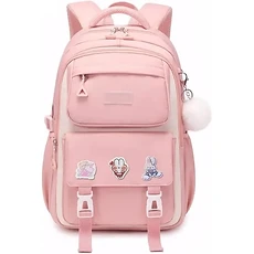 Sac à dos écolier rose à écussons