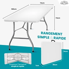 Table de réception pliante 180 cm (Format Valise) / Table de buffet et camping portative