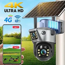 Caméra de surveillance 4K (4G / WiFi) extérieure dôme PTZ double objectif 4K Ultra HD avec panneau solaire supérieur