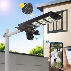 lampadaire solaire intelligent équipé d'une caméra de surveillance dôme PTZ multi-objectifs 