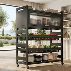 Étagère de cuisine multifonctionnelle en fer sur roulettes