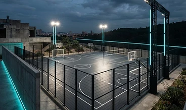 Quadra poliesportiva profissional com piso acrílico multicamada construída em São Paulo pela JV Quadras