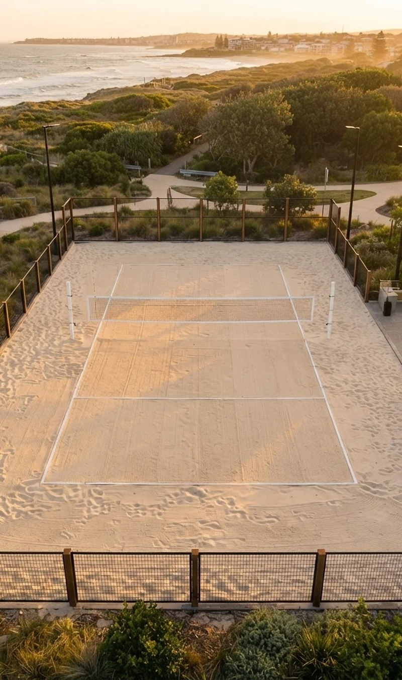 Quadra de beach tennis profissional com areia e drenagem controlada construída pela JV Quadras em São Paulo