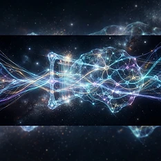 An abstract, ethereal visualization of a digital loom, with glowing threads of light weaving together to form intricate, translucent neural patterns in deep space.