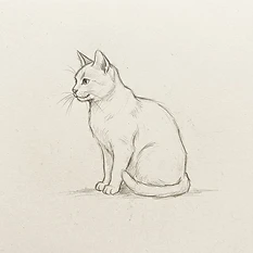 A simple, clean pencil sketch of a cat, drawn in a classic, artistic pencil style on textured paper.
