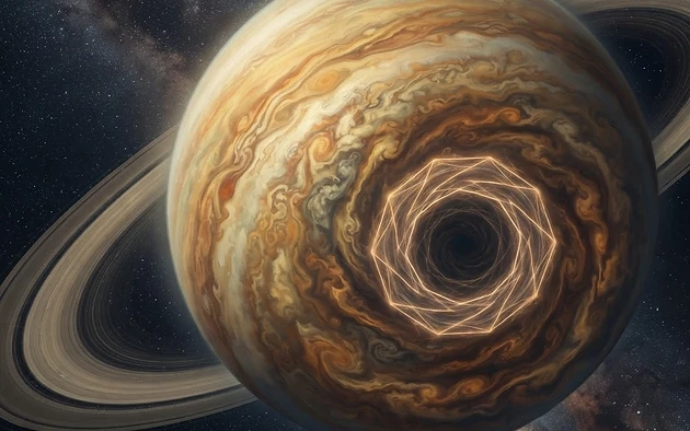 Illustration for: A Decagon in the Clouds: Saturn's Mysterious New Atmospheric Wave
