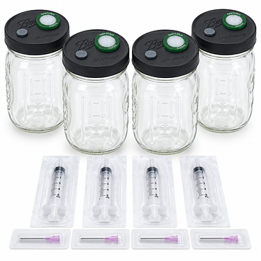 Grow Supplies Liquid Culture 4-Pack | Quart Jars, Filter Lids & Sterile Syringes