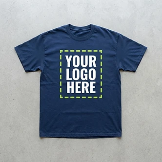 Navy tee with Your Logo Here placeholder