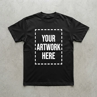 Black tee with Your Artwork Here placeholder