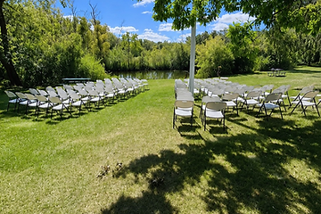 Corporate event setup with neat rows of tables and chairs
