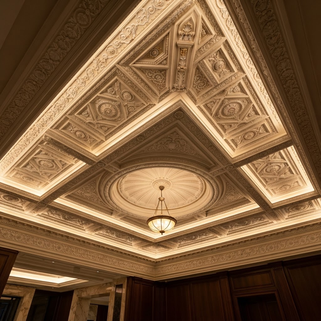 GRC Ceiling & Cladding Work — GRC / Gypsum Work by Gulf Marble Qatar