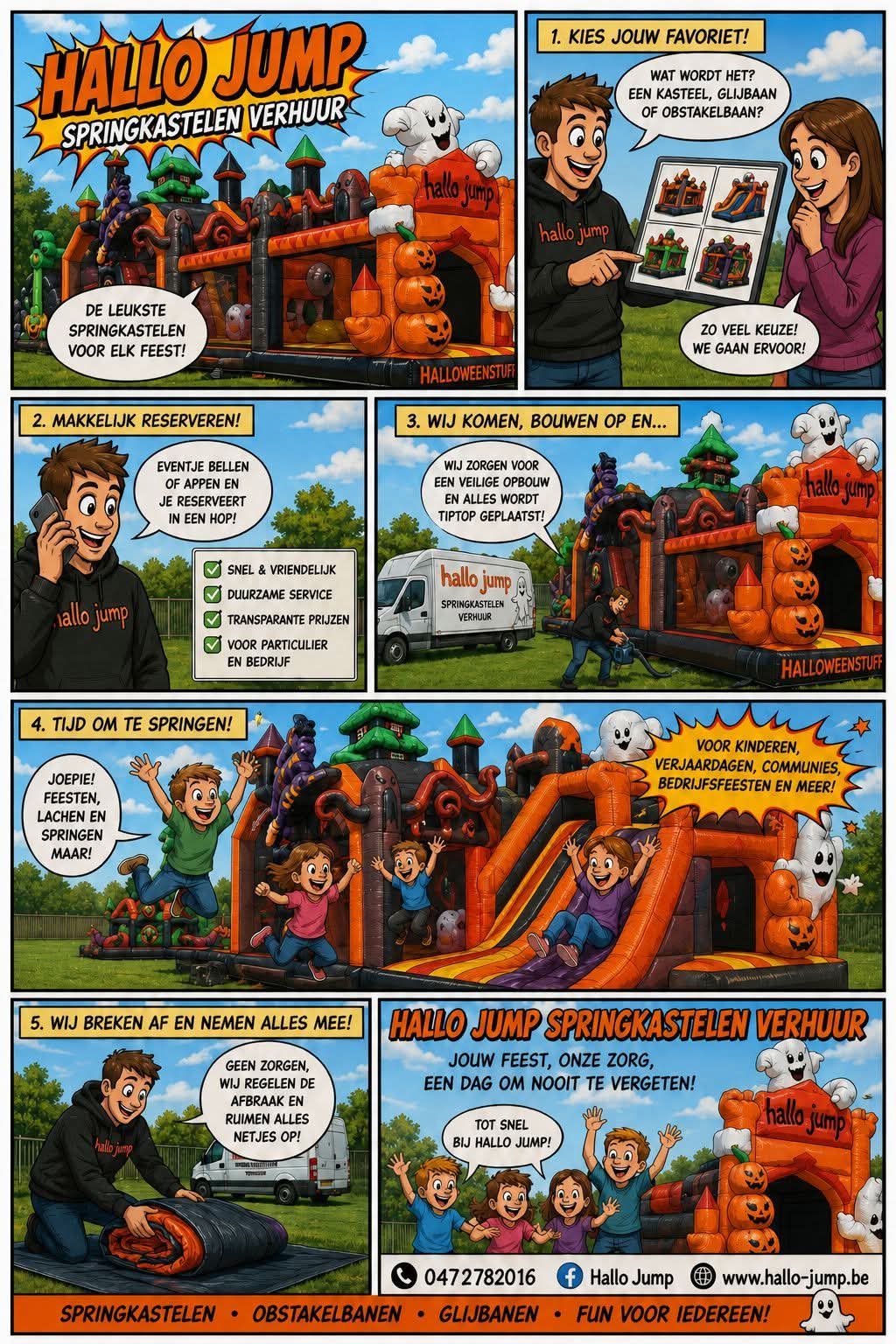 Hoe werkt huren bij Hallo Jump? Van kiezen en contact opnemen tot levering, plezier en ophaling.