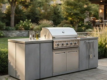Belgard Artforms 32-inch grill island with sleek modular concrete panels and built-in stainless steel grill
