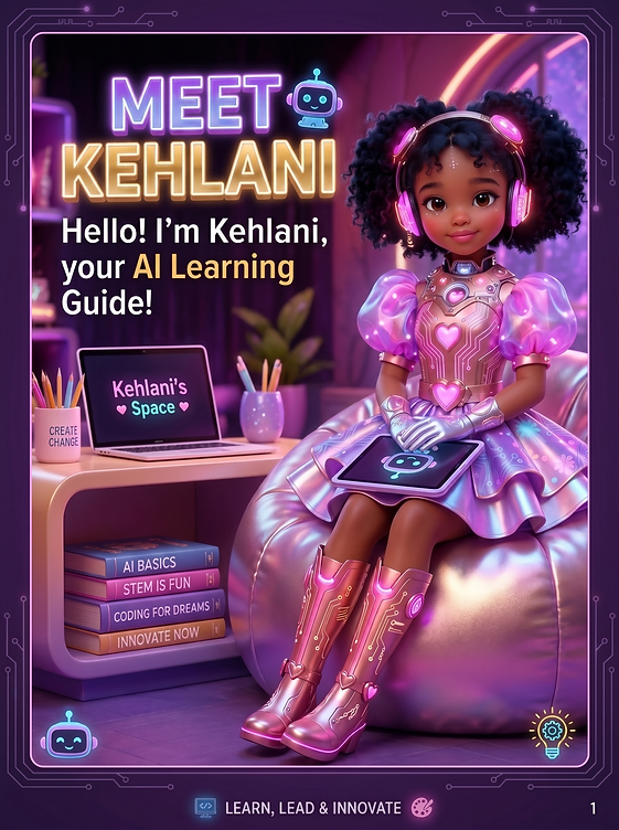 Kehlani, the Black Girl Ai Virtual Academy AI Learning Guide, in her futuristic space