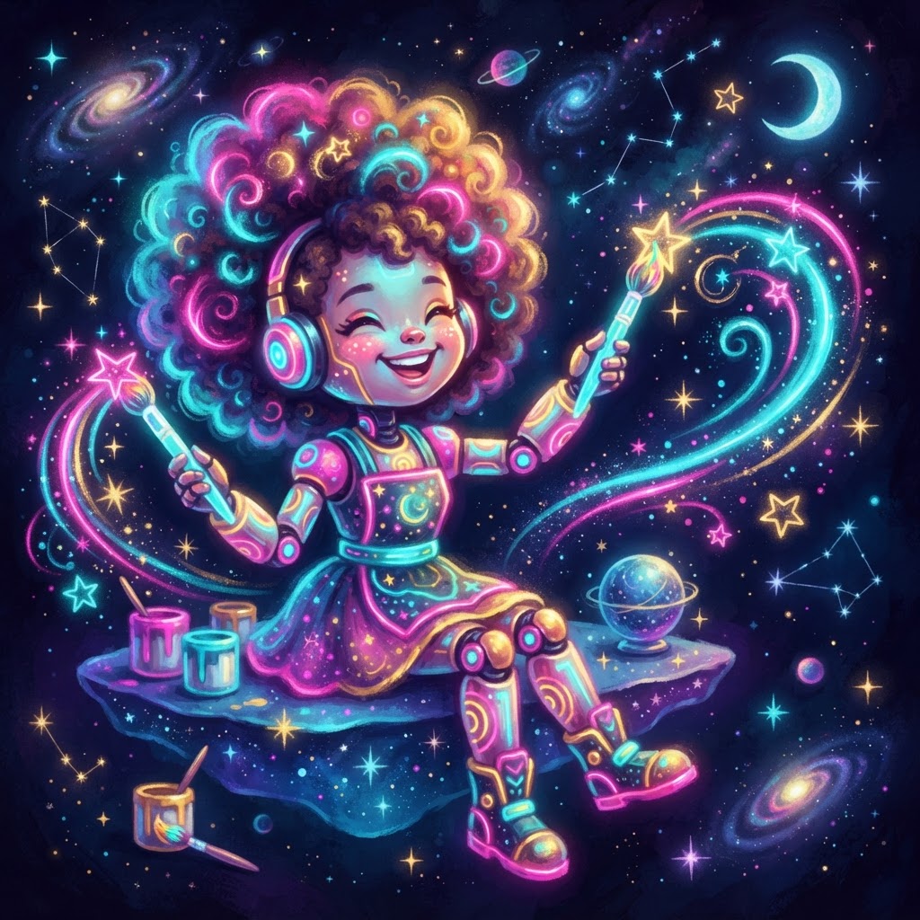 Robot Girl Painting Stars
