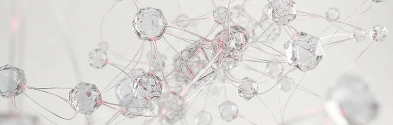 Floating glass data-nodes on silver threads