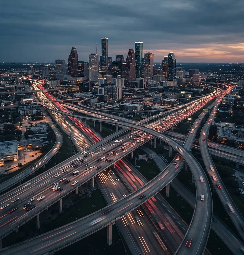 Houston highways at dusk